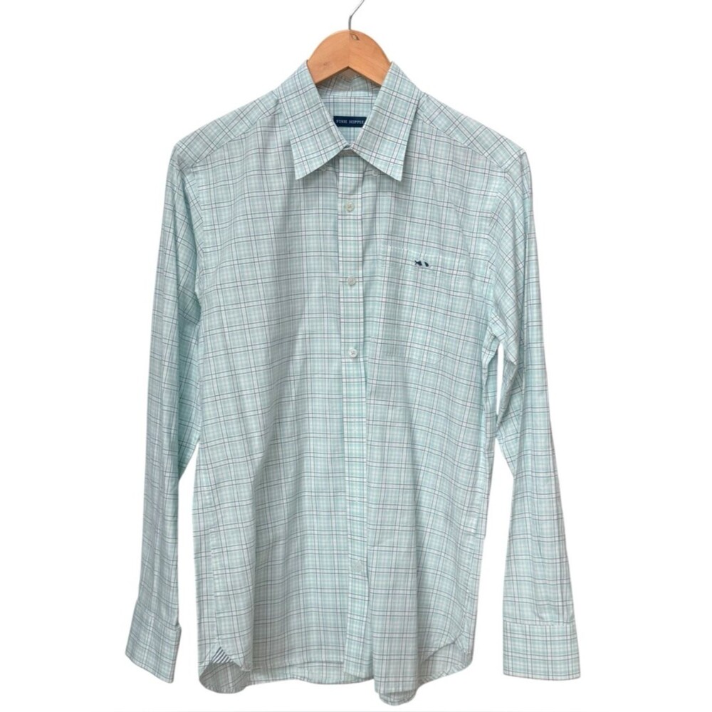 Fish Hippie Plaid Long Sleeve Button Down Collared Dress Shirt. Medium.